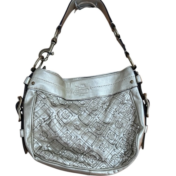 Coach Zoe Shoulder Bag Metallic Woven Gold Leather Y2K 2007  Retro It Girl - Picture 1 of 17